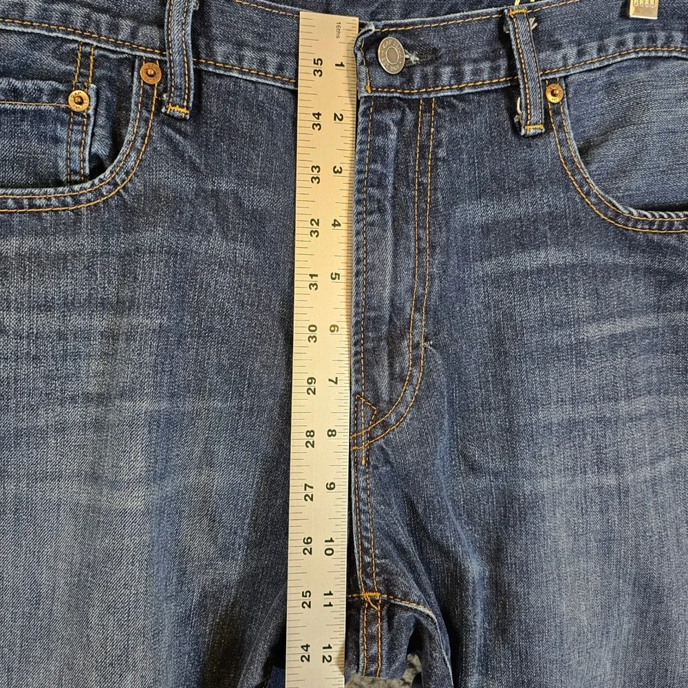 Gap 1969‎ Mens Boot Rockaway Jeans 38x30 Blue Raw Hem Frayed Denim 350476-00